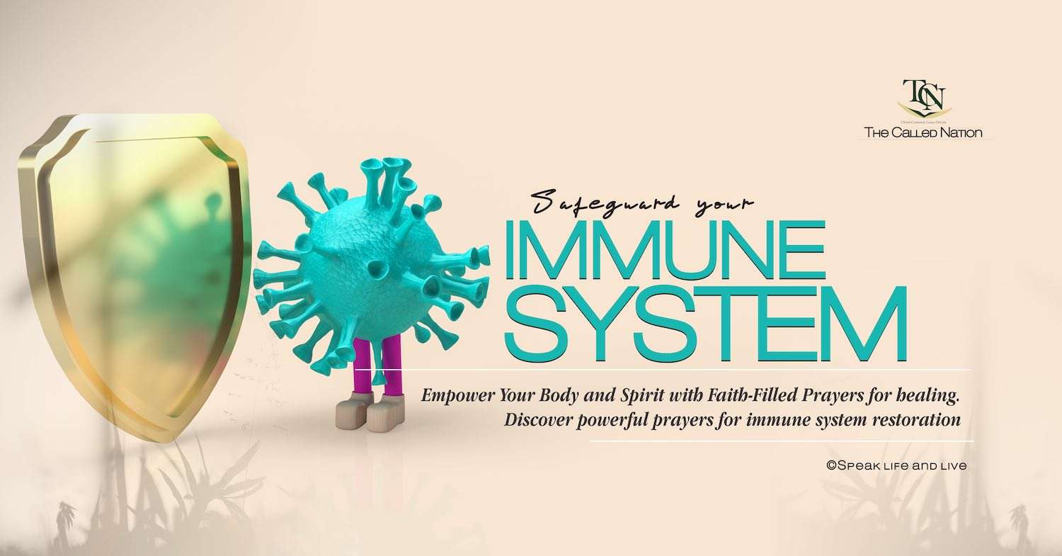 Safeguard Your Immune Health – A visually impactful design by The Called Nation Ministry, featuring a symbolic virus and a golden shield to convey divine protection and healing. Highlighting the theme of ‘prayers for immune system,’ this image supports the message of empowering health and restoration through faith-based declarations. Perfect for promoting The Called Nation’s ‘Speak Life and Live’ series, emphasizing strength, wellness, and divine intervention for the immune system