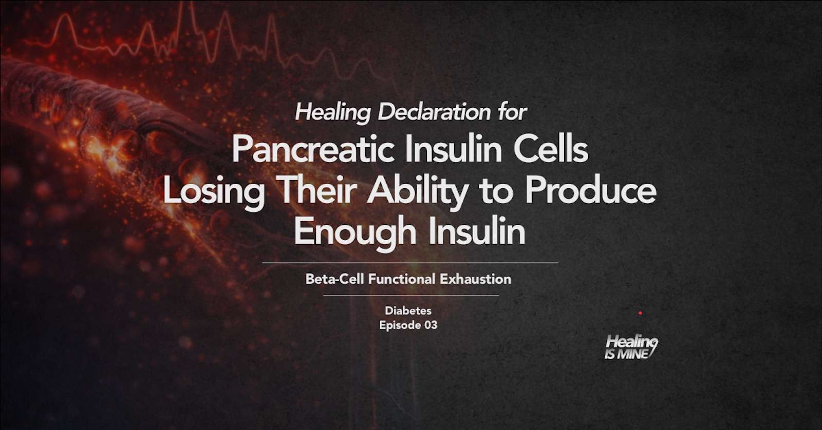 Microscopic glowing blood vessel structure with red cellular particles and waveform graphics illustrating Beta-Cell Functional Exhaustion