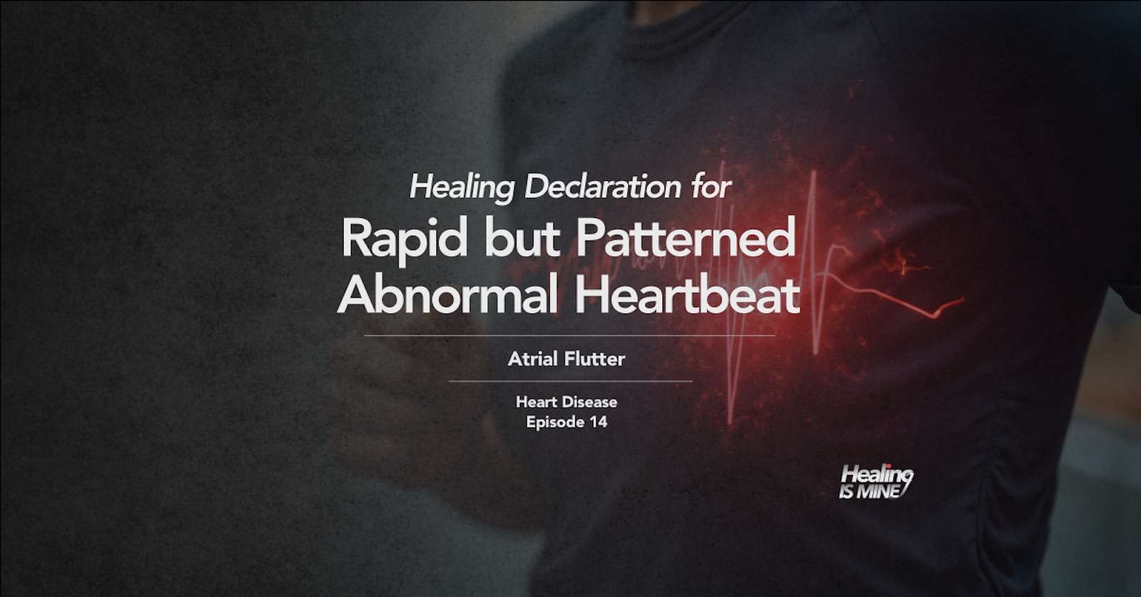 Upper torso of a person in a dark shirt with glowing red heart graphic and ECG waveform over the chest area illustrating Atrial Flutter