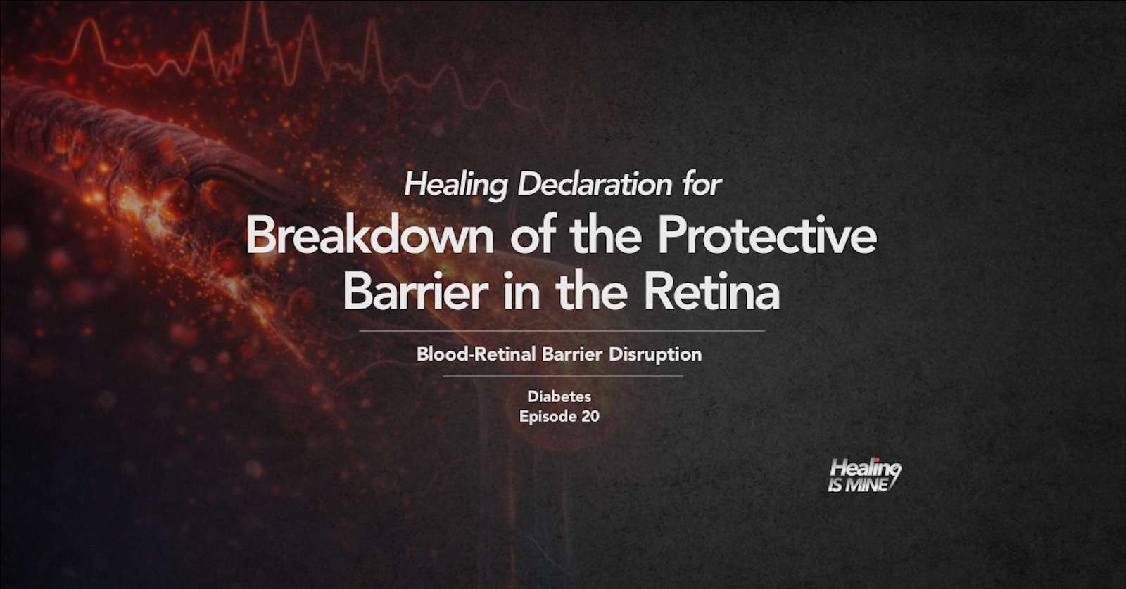 Microscopic glowing blood vessel structure with red cellular particles and waveform graphics illustrating Blood-Retinal Barrier Disruption