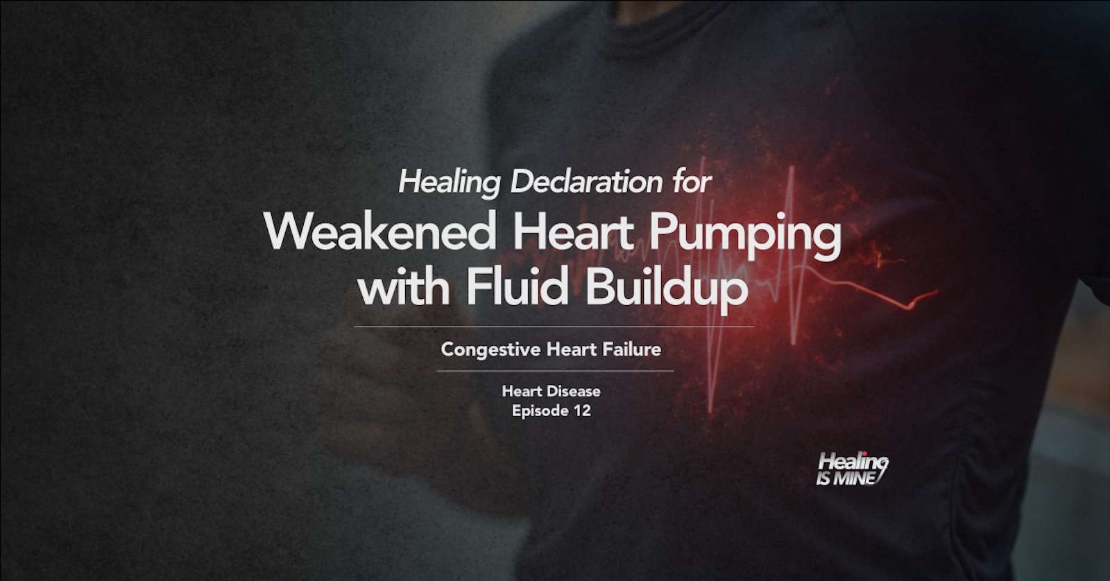 Upper torso of a person in a dark shirt with glowing red heart graphic and ECG waveform over the chest area illustrating Congestive Heart Failure