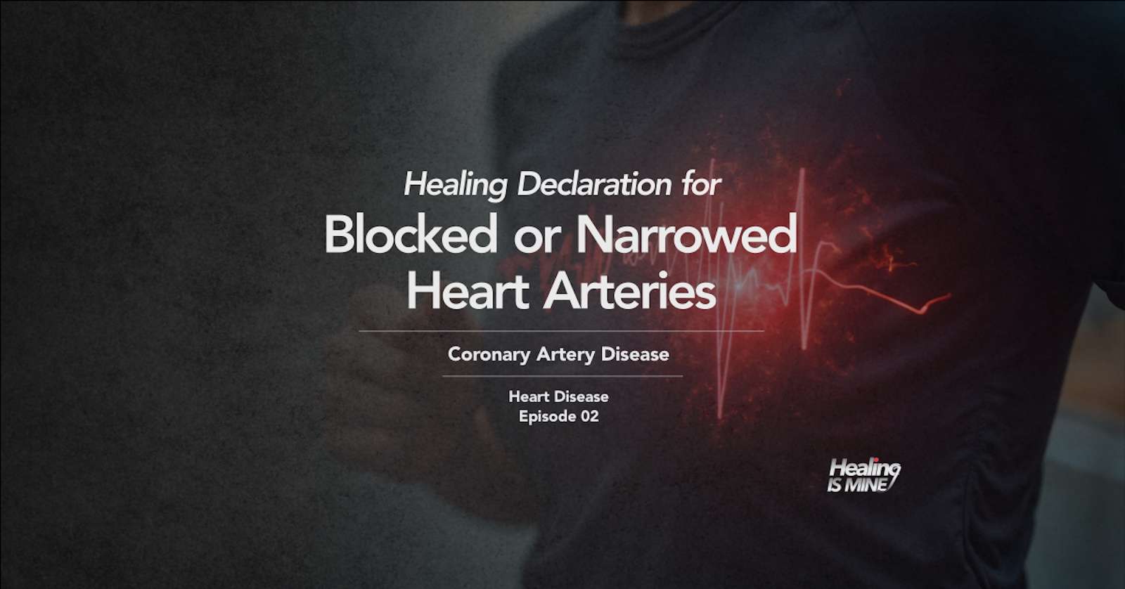 Upper torso of a person in a dark shirt with glowing red heart graphic and ECG waveform over the chest area illustrating Coronary Artery Disease