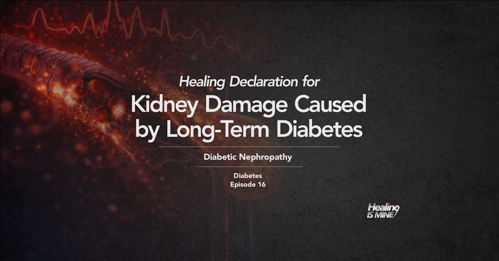 Microscopic glowing blood vessel structure with red cellular particles and waveform graphics illustrating Diabetic Nephropathy