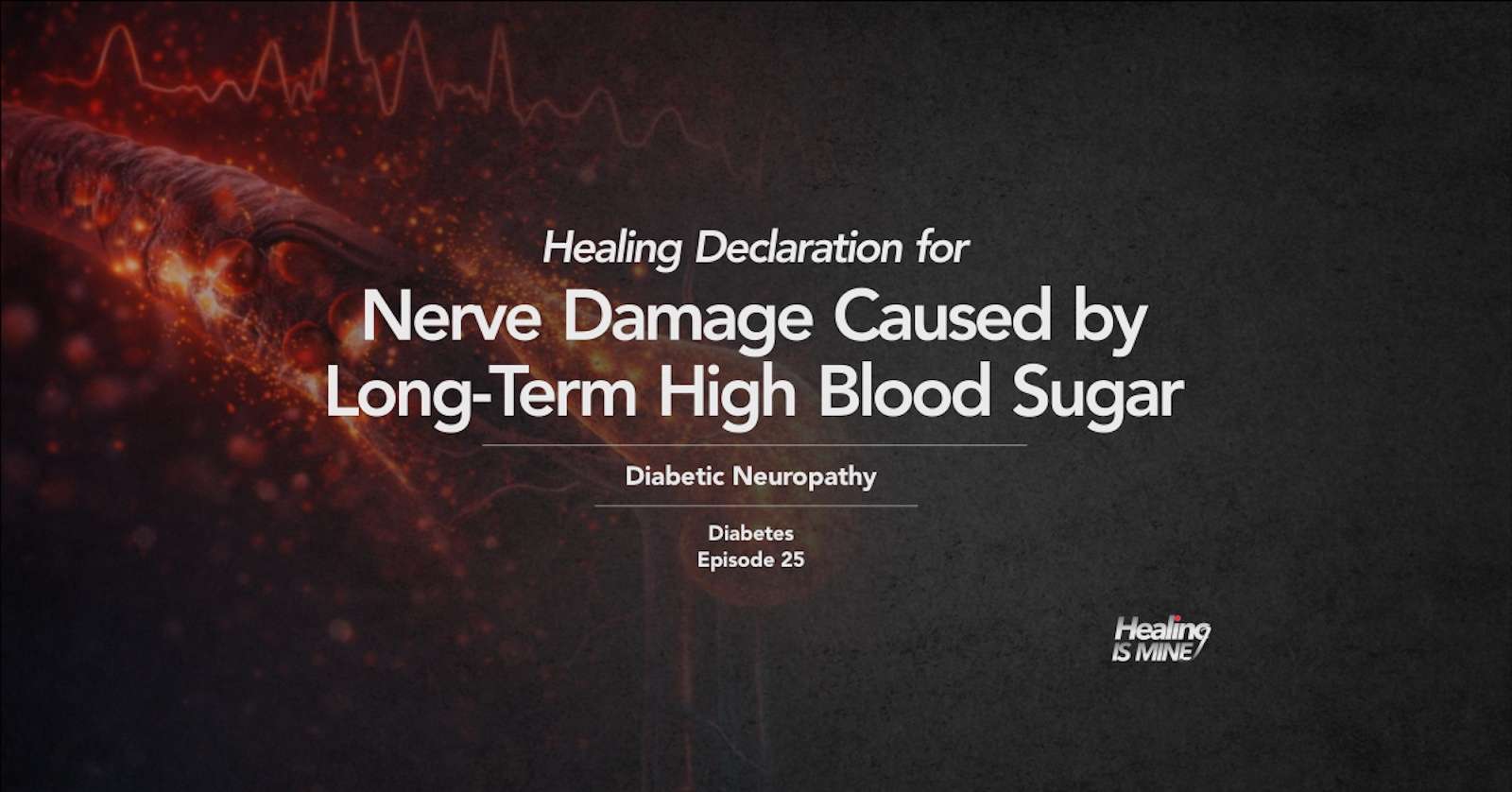Microscopic glowing blood vessel structure with red cellular particles and waveform graphics illustrating Diabetic Neuropathy
