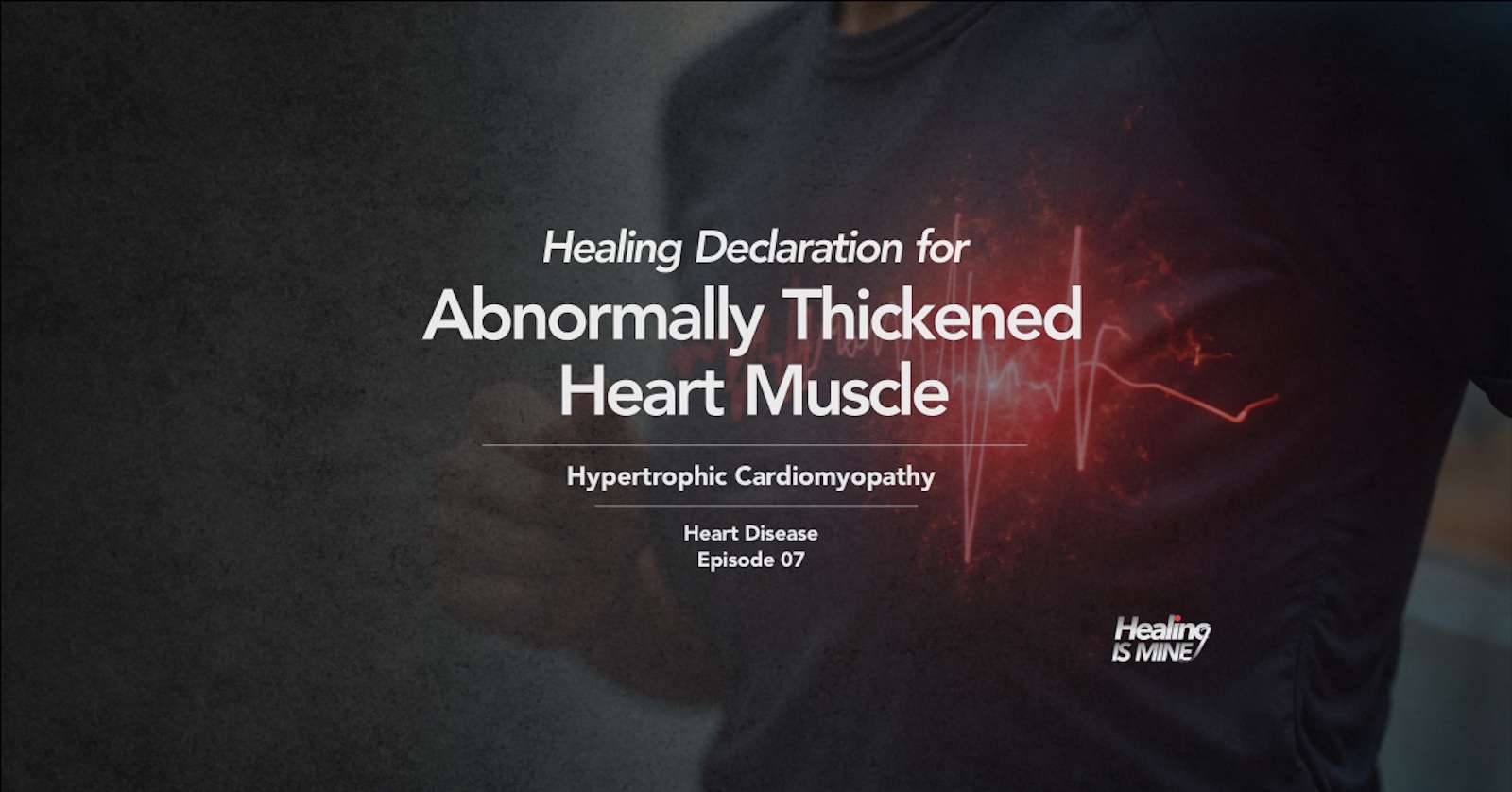 Upper torso of a person in a dark shirt with glowing red heart graphic and ECG waveform over the chest area illustrating Hypertrophic Cardiomyopathy