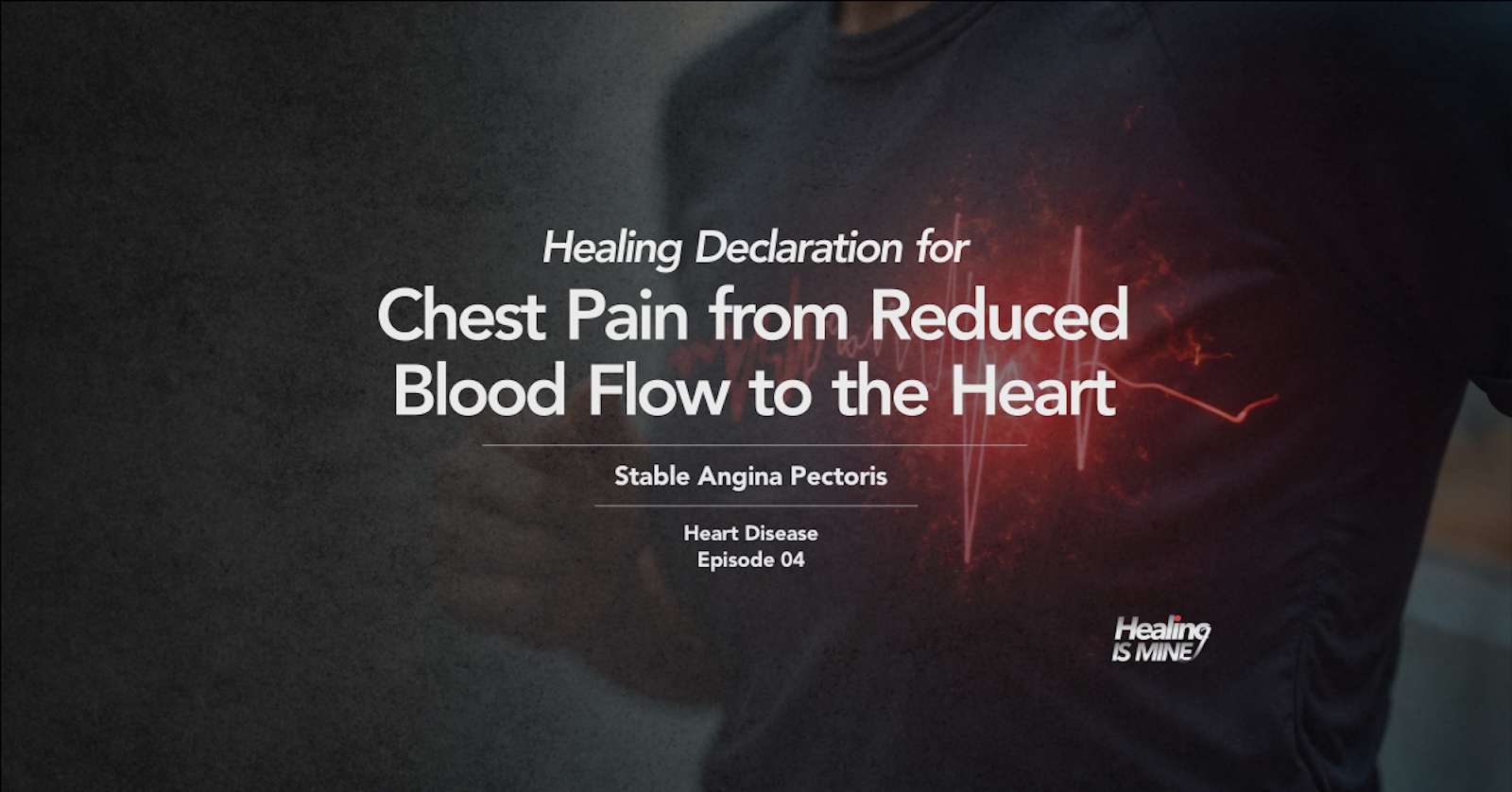Upper torso of a person in a dark shirt with glowing red heart graphic and ECG waveform over the chest area illustrating Stable Angina Pectoris