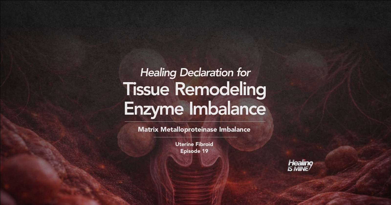 Uterine fibroid nodules embedded in extracellular matrix illustrating tissue remodeling enzyme imbalance (matrix metalloproteinase imbalance) and abnormal tissue remodeling