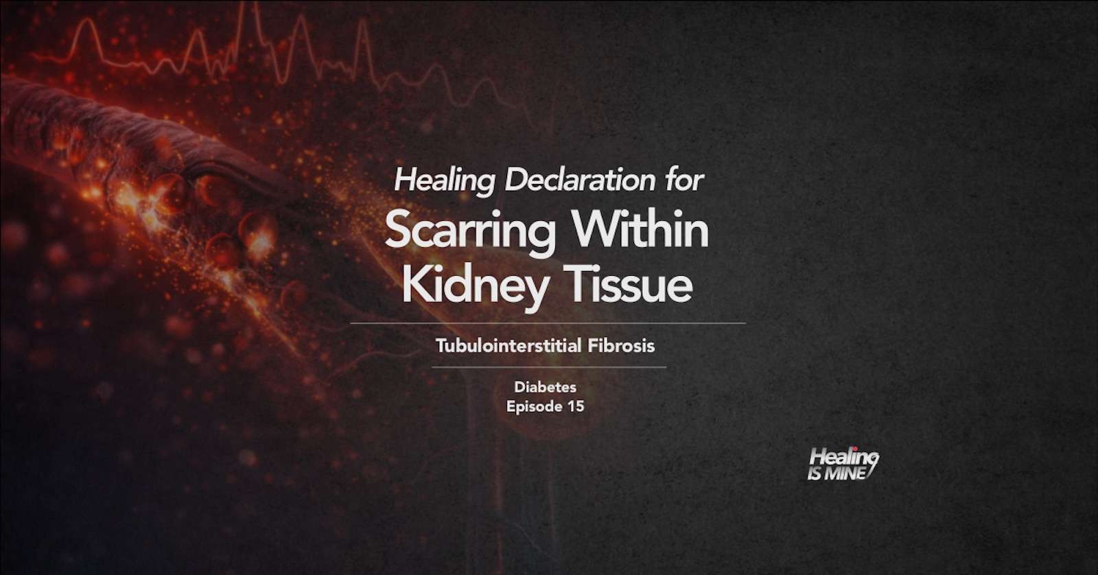 Microscopic glowing blood vessel structure with red cellular particles and waveform graphics illustrating Tubulointerstitial Fibrosis