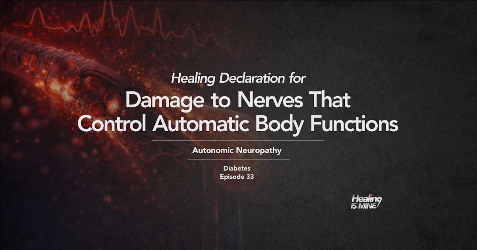 Microscopic glowing blood vessel and nerve-like structure with red cellular particles and waveform graphics illustrating Autonomic Neuropathy