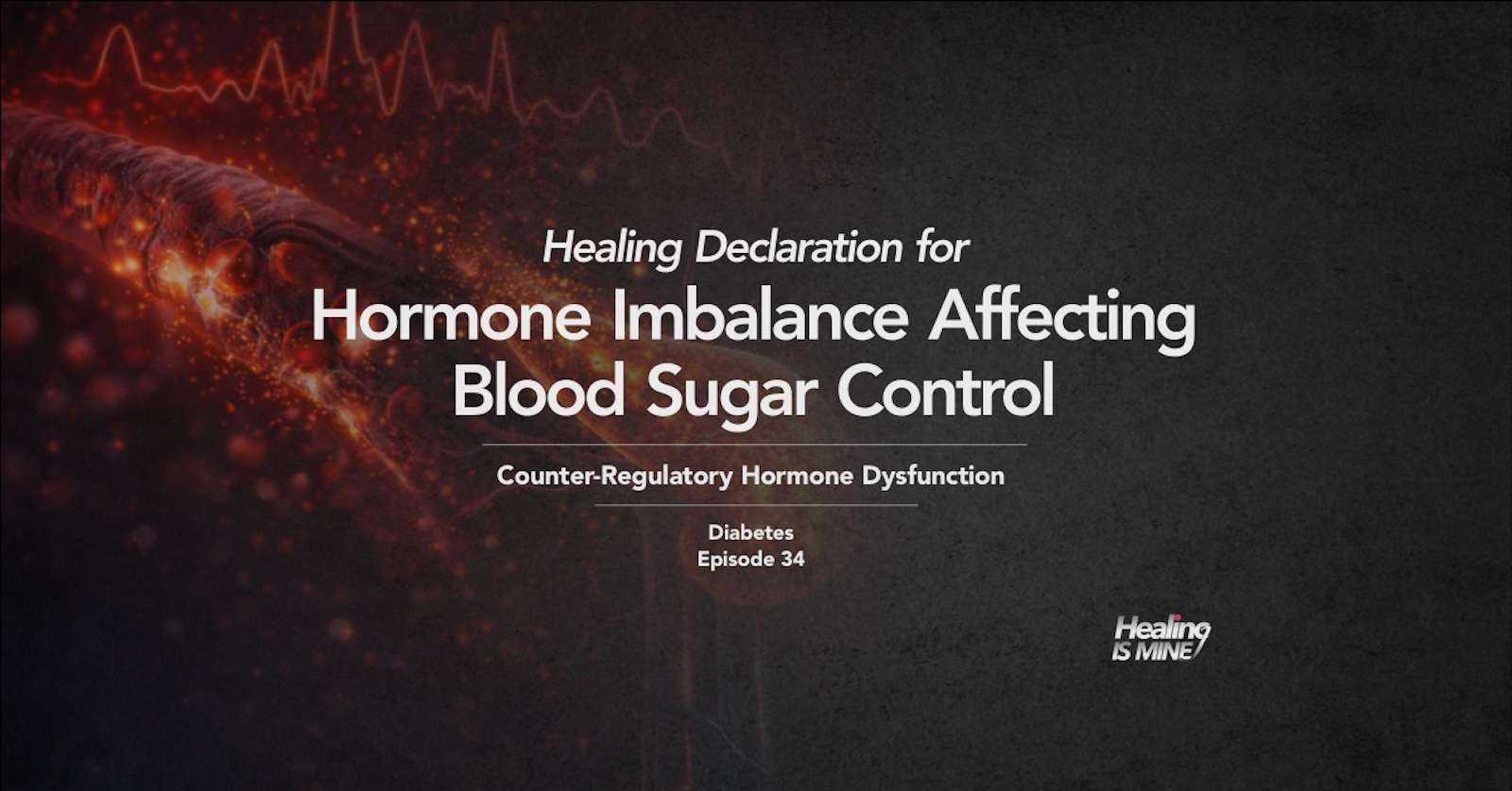 Microscopic glowing blood vessel structure with red cellular particles and waveform graphics illustrating Counter-Regulatory Hormone Dysfunction