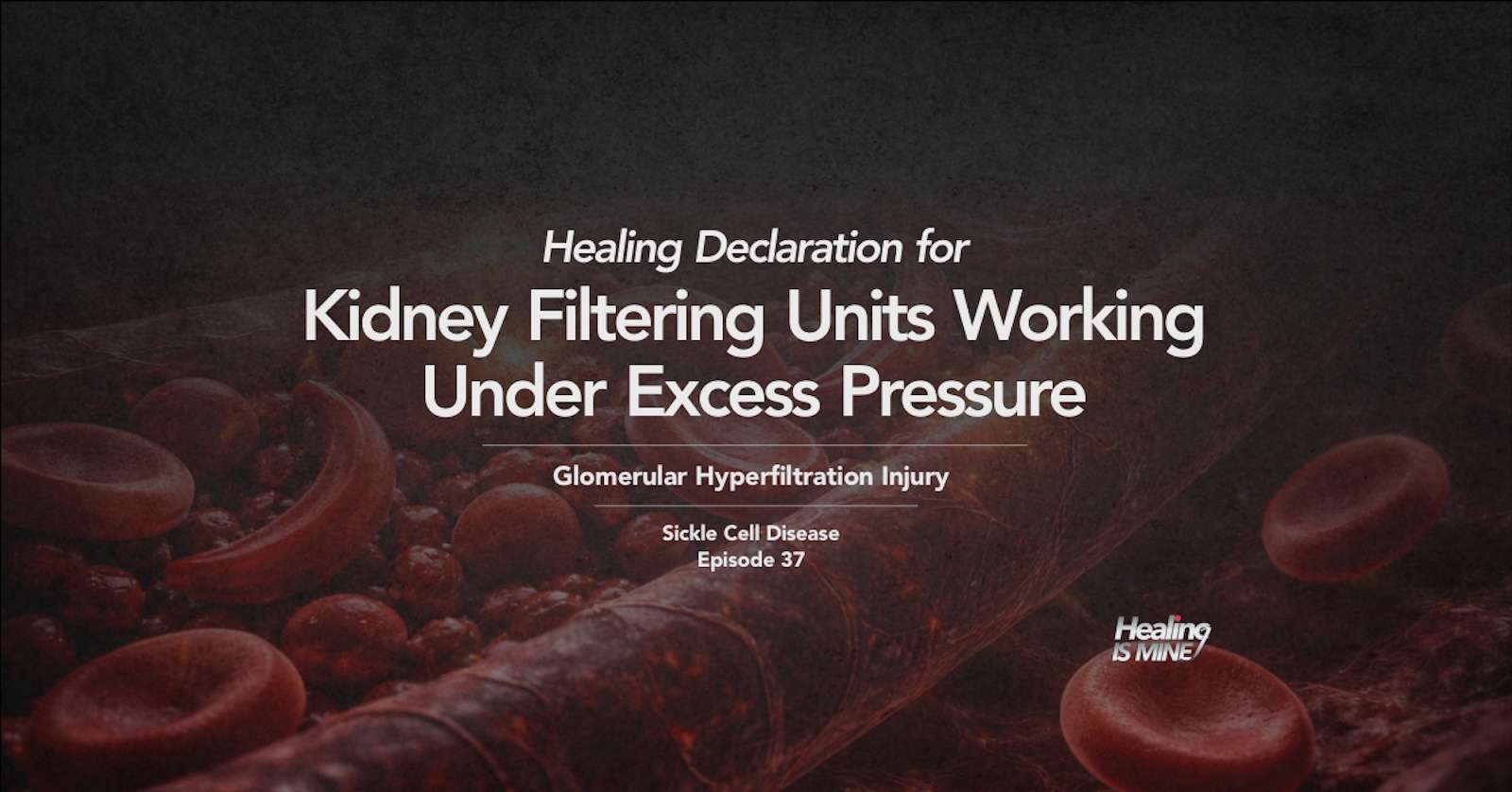 Illustration of red blood cells in a blood vessel with the title “Glomerular Hyperfiltration Injury (Kidney Filtering Units Working Under Excess Pressure).”