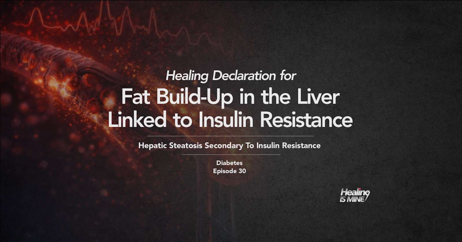 Microscopic glowing blood vessel structure with red cellular particles and waveform graphics illustrating Hepatic Steatosis Secondary To Insulin Resistance
