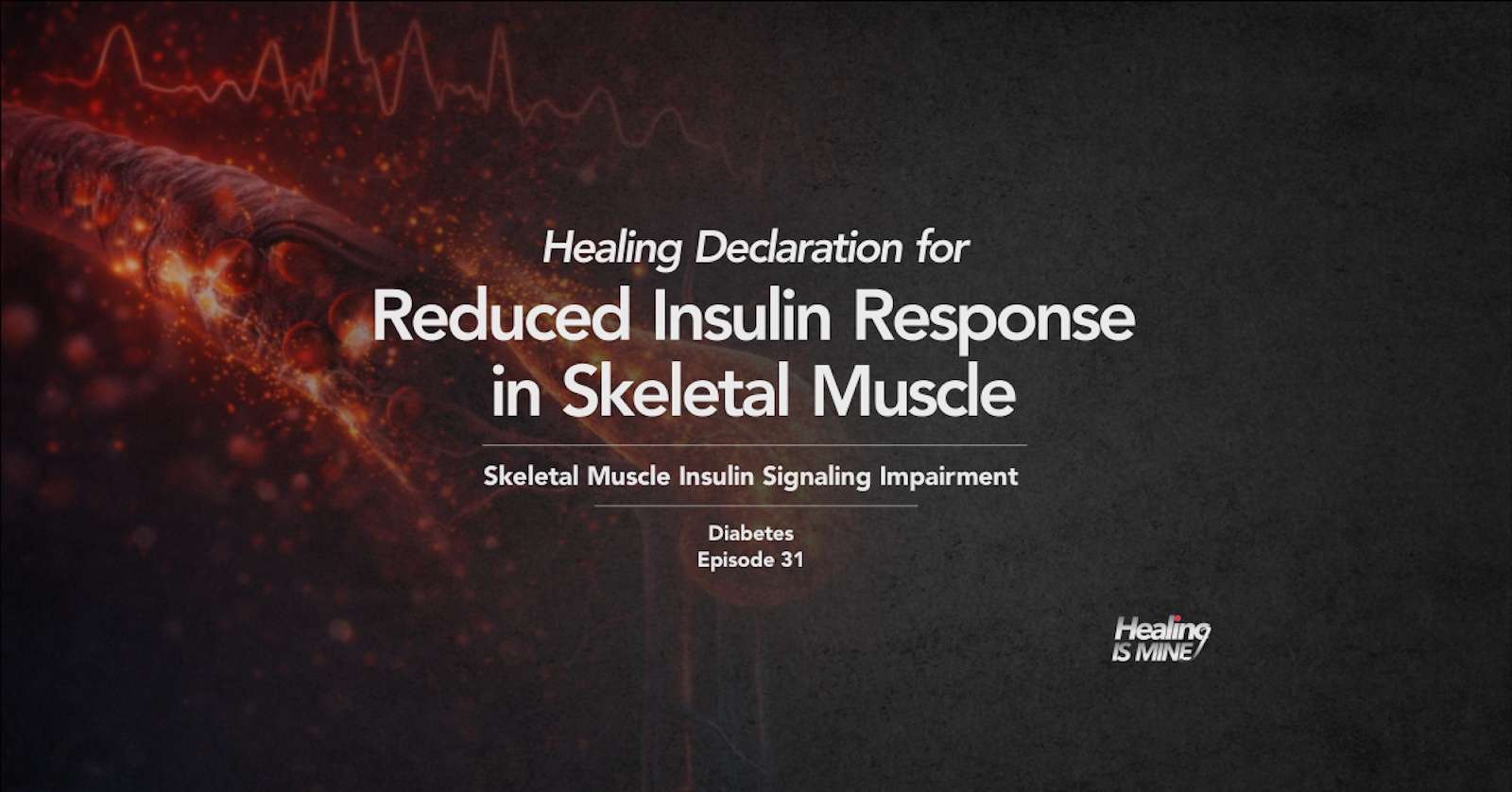 Microscopic glowing blood vessel structure with red cellular particles and waveform graphics illustrating Skeletal Muscle Insulin Signaling Impairment