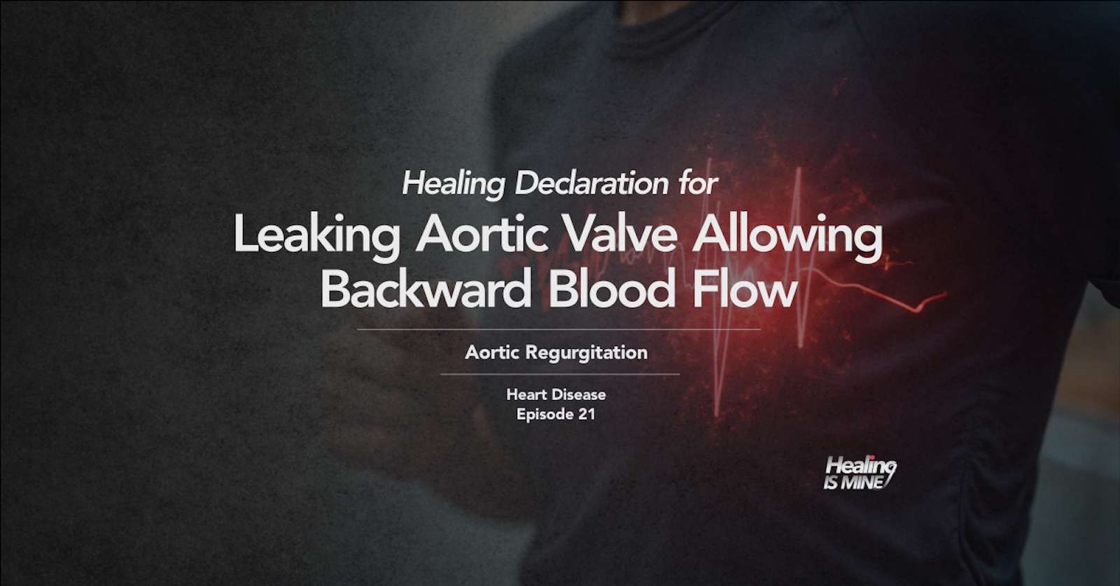 Upper torso of a person in a dark shirt with glowing red heart graphic and ECG waveform over the chest area illustrating Aortic Regurgitation