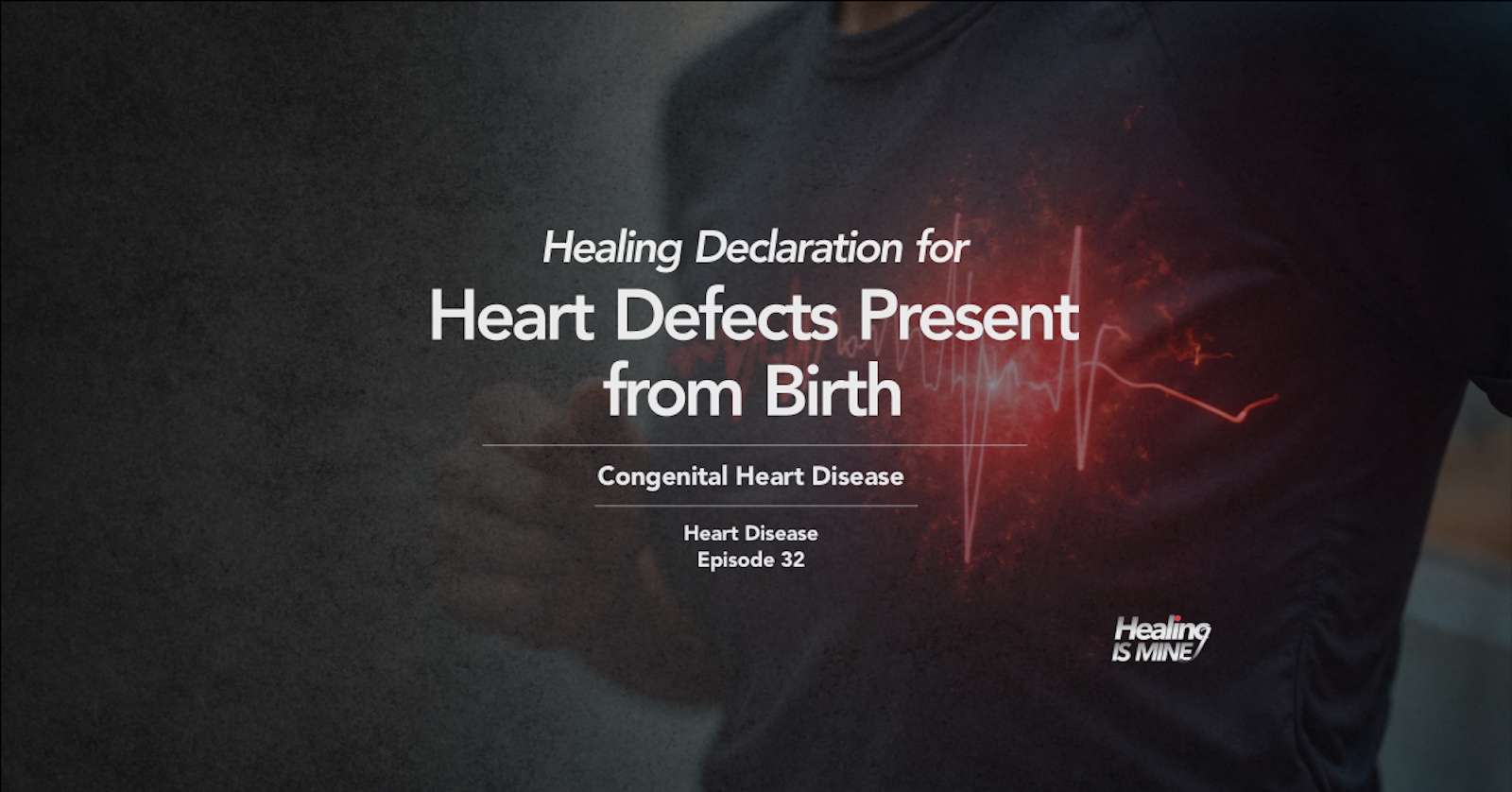 Upper torso of a person in a dark shirt with glowing red heart graphic and ECG waveform over the chest area illustrating Congenital Heart Disease