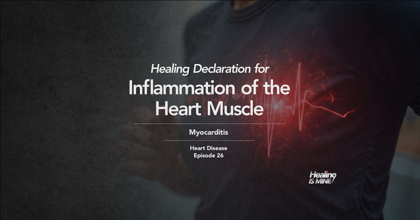 Upper torso of a person in a dark shirt with glowing red heart graphic and ECG waveform over the chest area illustrating Myocarditis