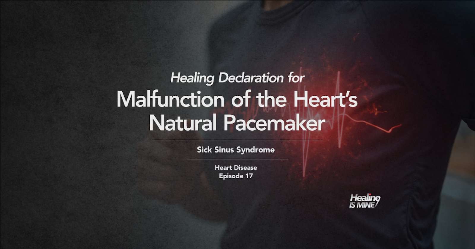 Upper torso of a person in a dark shirt with glowing red heart graphic and ECG waveform over the chest area illustrating Sick Sinus Syndrome