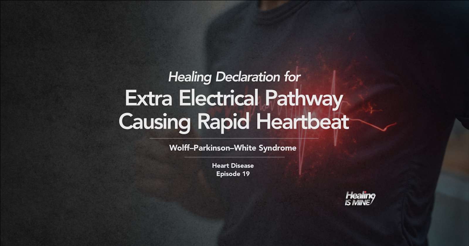 Upper torso of a person in a dark shirt with glowing red heart graphic and ECG waveform over the chest area illustrating Wolff–Parkinson–White Syndrome