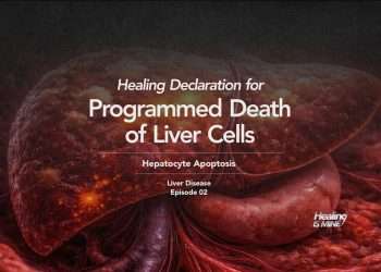 Illustration of a human liver with the title “Programmed Death of Liver Cells (Hepatocyte Apoptosis) – Liver Disease Episode 02.”