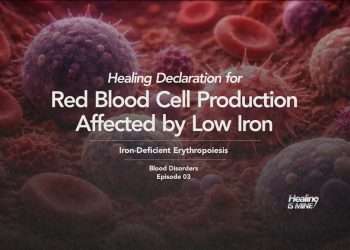 Illustration of red blood cells and immune cells in the bloodstream with the title “Red Blood Cell Production Affected by Low Iron (Iron-Deficient Erythropoiesis) – Blood Disorders Episode 03.”