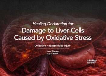 Illustration of a human liver with the title “Damage to Liver Cells Caused by Oxidative Stress (Oxidative Hepatocellular Injury) – Liver Disease Episode 03.”