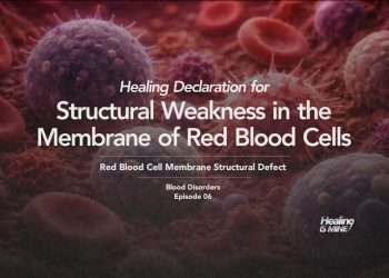 Illustration of red blood cells and membrane structure with the title “Structural Weakness in the Membrane of Red Blood Cells (Red Blood Cell Membrane Structural Defect) – Blood Disorders Episode 06.”