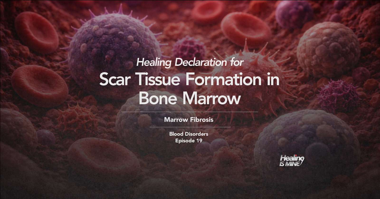 Illustration of bone marrow tissue and fibrotic infiltration with the title “Scar Tissue Formation in Bone Marrow (Marrow Fibrosis) – Blood Disorders Episode 19.”